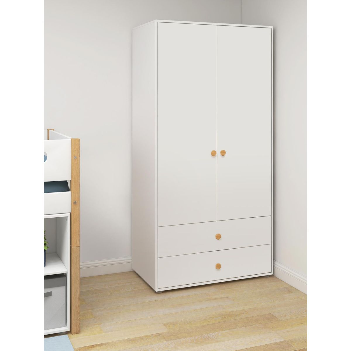 FLEXA Garderobeskab, 2 låger + 2 skuffer 202.5 cm x 101.0 cm White/Oak