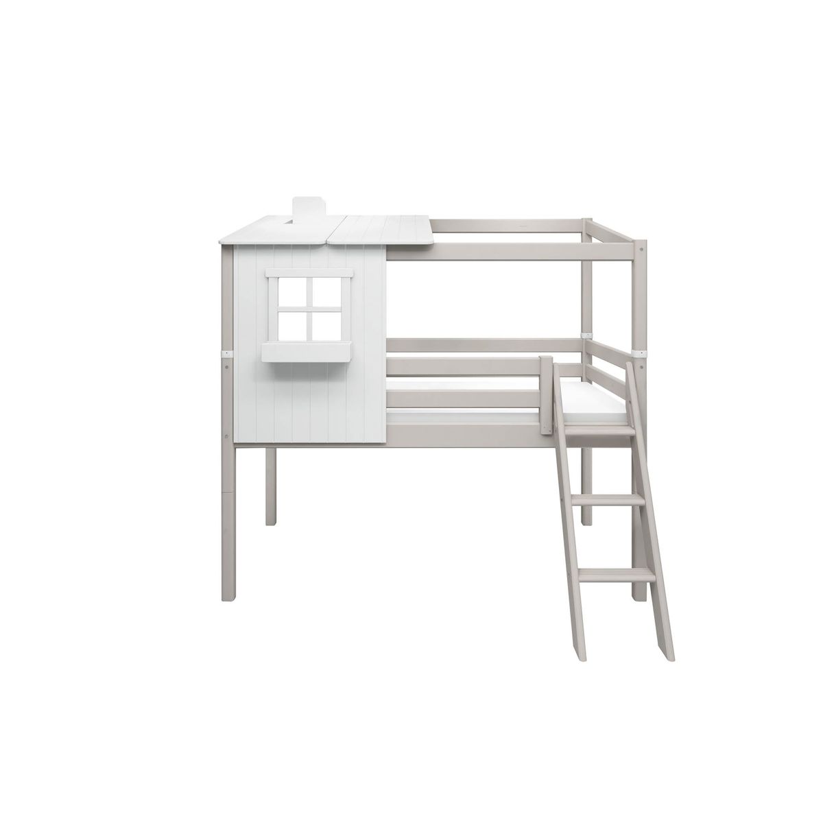 FLEXA Halvhøj seng med halvt hus 210.0 cm x 206.0 cm x 149.0 cm White/Grey Washed Pine