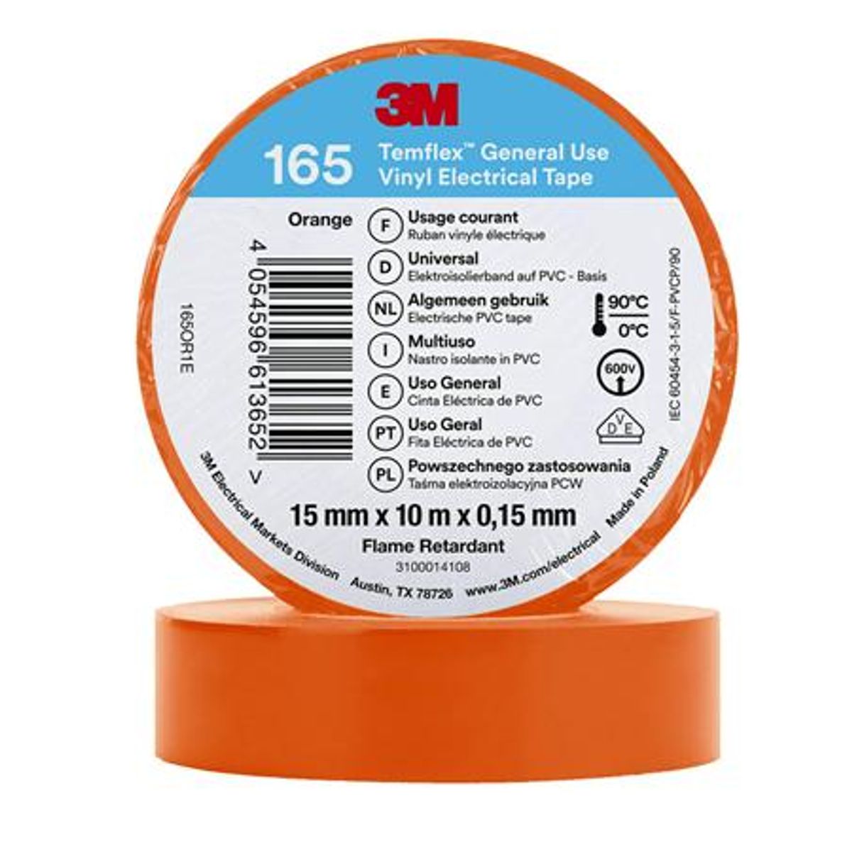 Tape Vinyl 165 15Mmx10M Orange