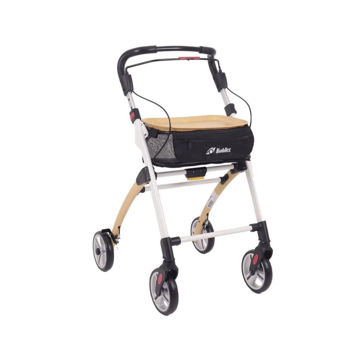 Jaguar indendørs letvægtsrollator - SUPREME (træ-look) | Mobilex - 6,3 kg, inkl. taske og bakke