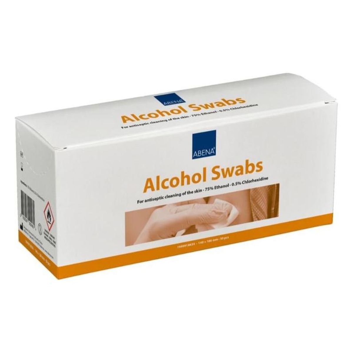 Alkohol serviet, ABENA, 14x18cm, 75% ethanol, 0.5% klorhexidin, enkeltpakket