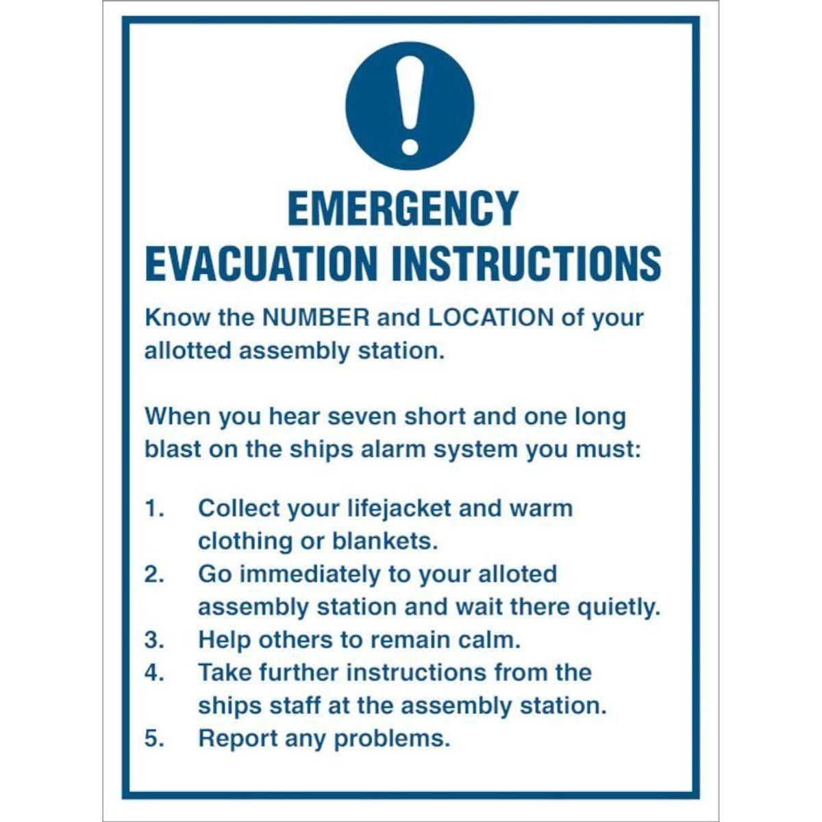 Sign IMO Emergency Evacuation Instructions 106087