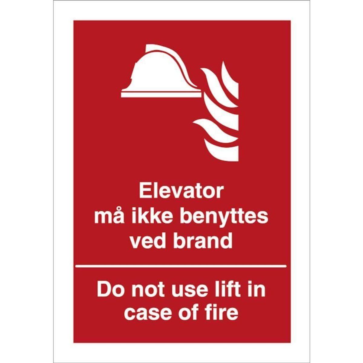 Skilt Elevator må ikke benyttes ved brand H464