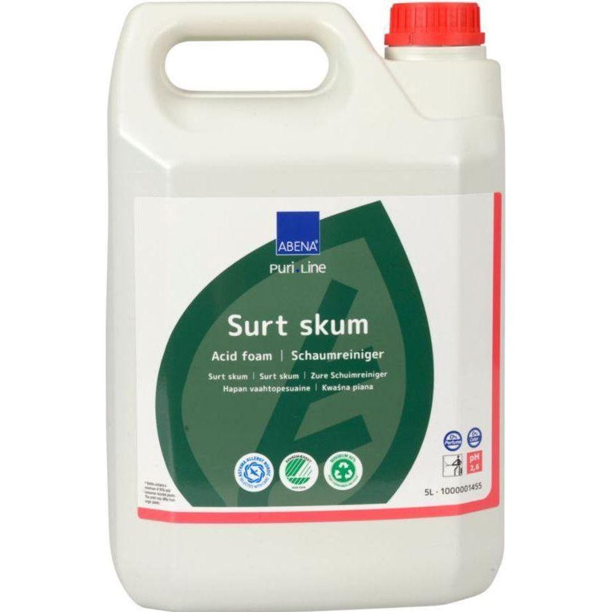 Skumrengøring, ABENA Puri-Line, 5 l, sur/afkalkende, uden klor, farve og parfume