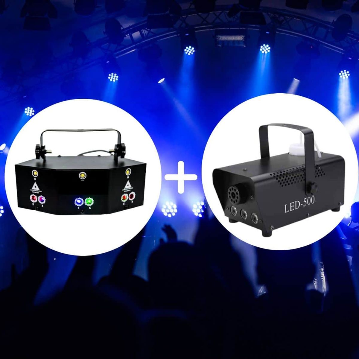 Rave Party Bundle - Laser - Lyseffekt / Auto Musikstyring + Røgmaskine med LED - iHero