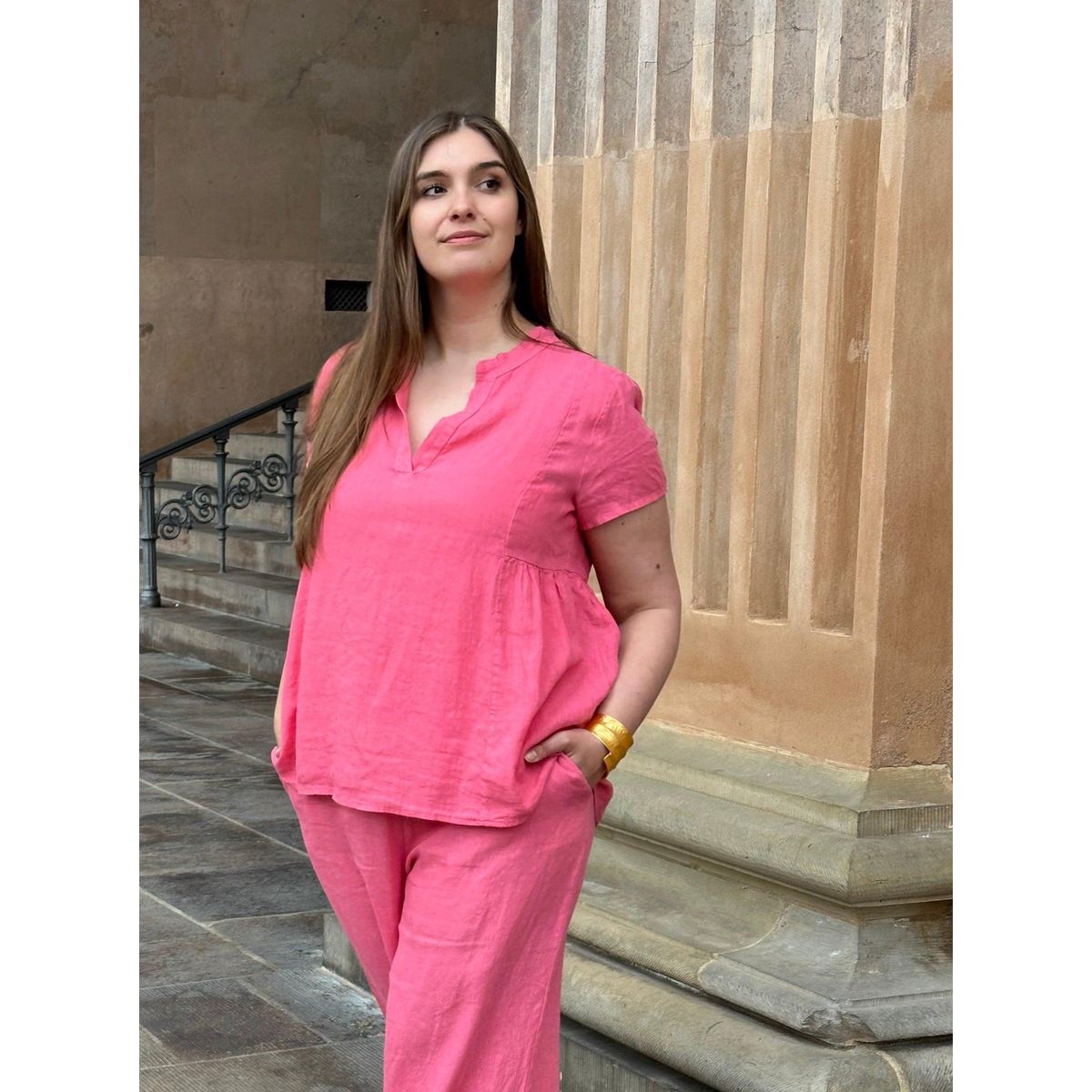 Maggy hørbluse i sommer pink - XL/48-50