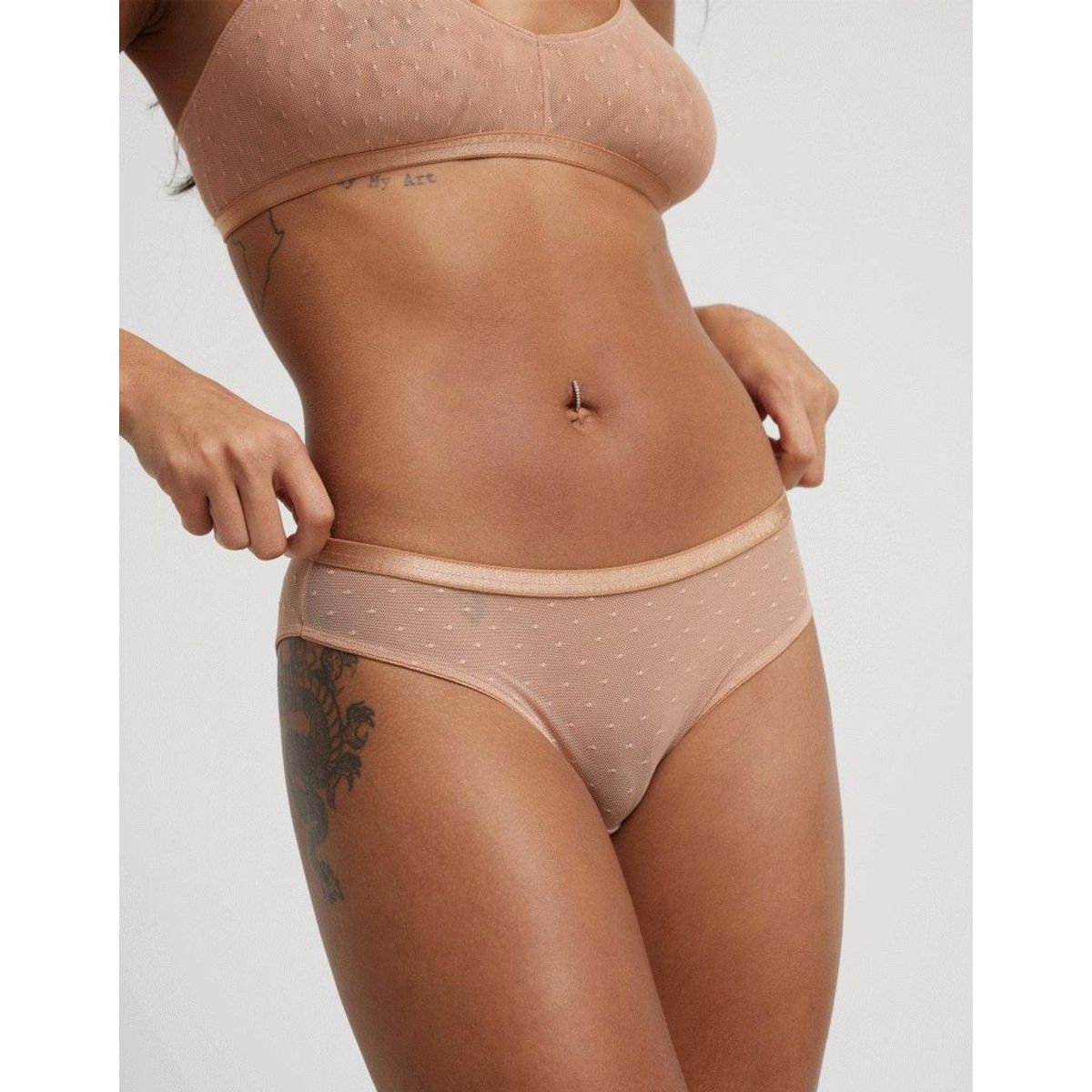 Mesh hipster beige prikker - XL