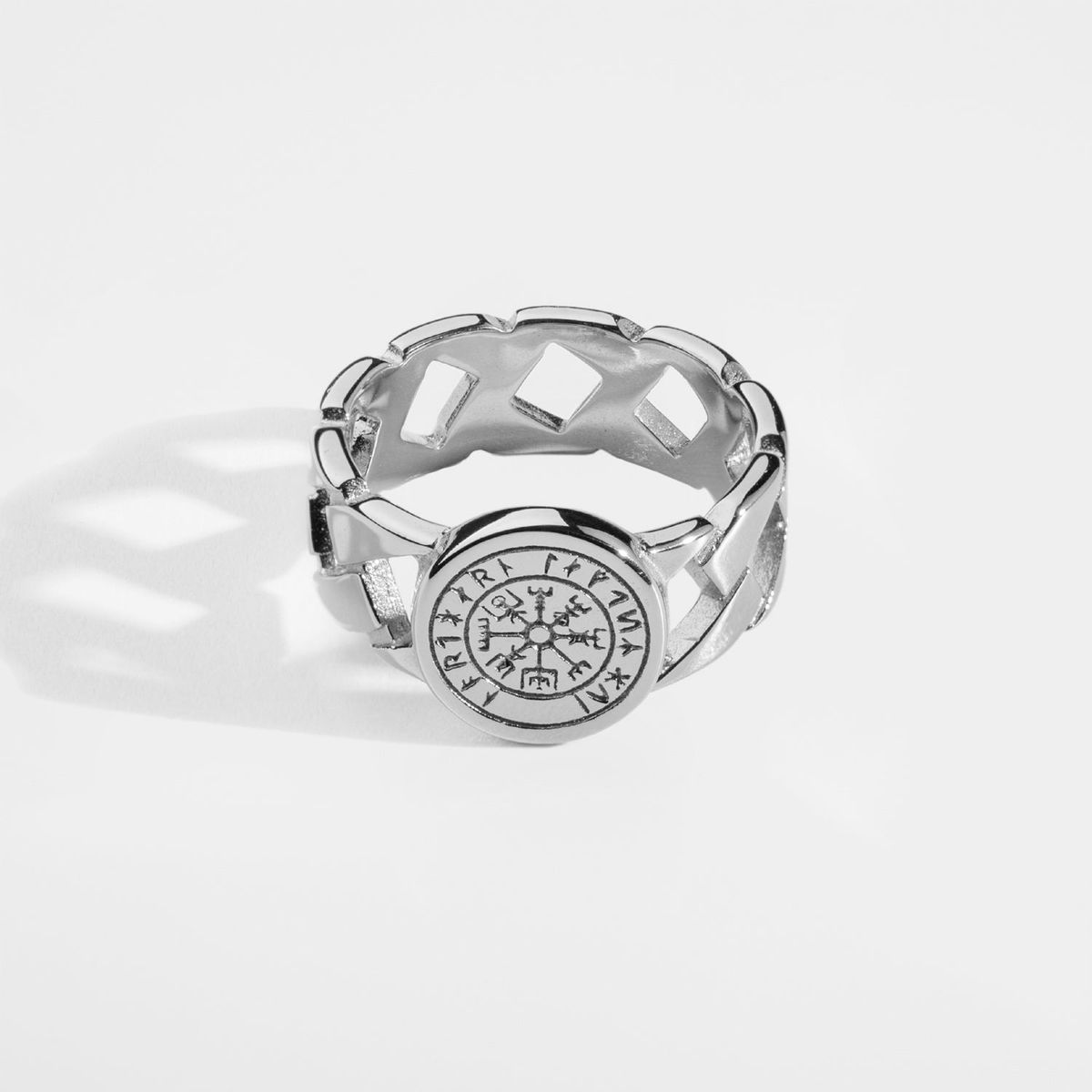 Vegvisir Chain Signature - Sølvtonet ring - Str. 9 - Herre - Northern Legacy