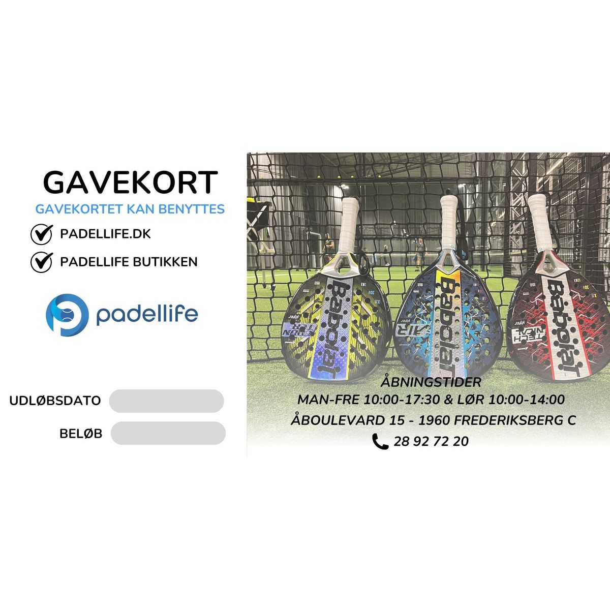 Gavekort til Padellife - 800,00 kr.