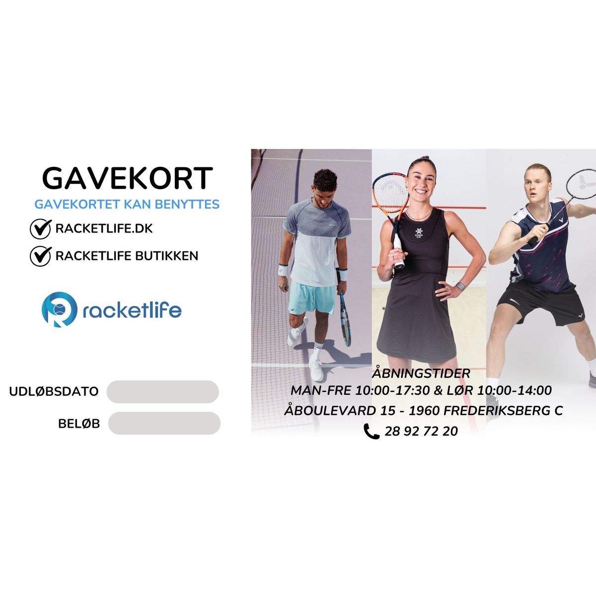 Gavekort til Racketllife - 100,00 kr