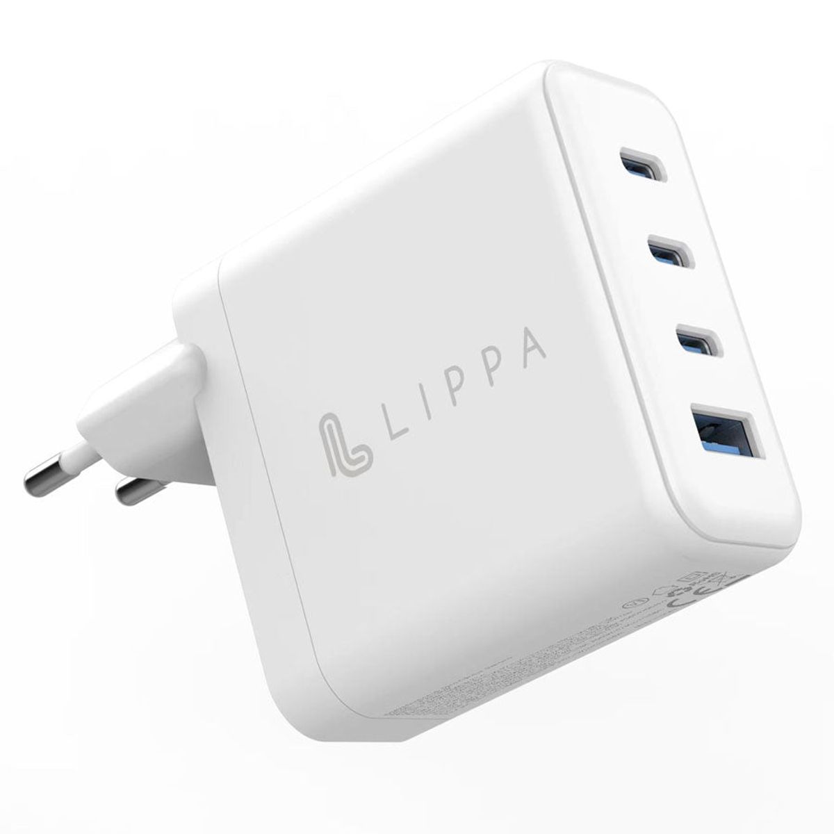 Lippa 100W 3 x USB-C PD & USB-A QC GaN vægoplader, Hvid