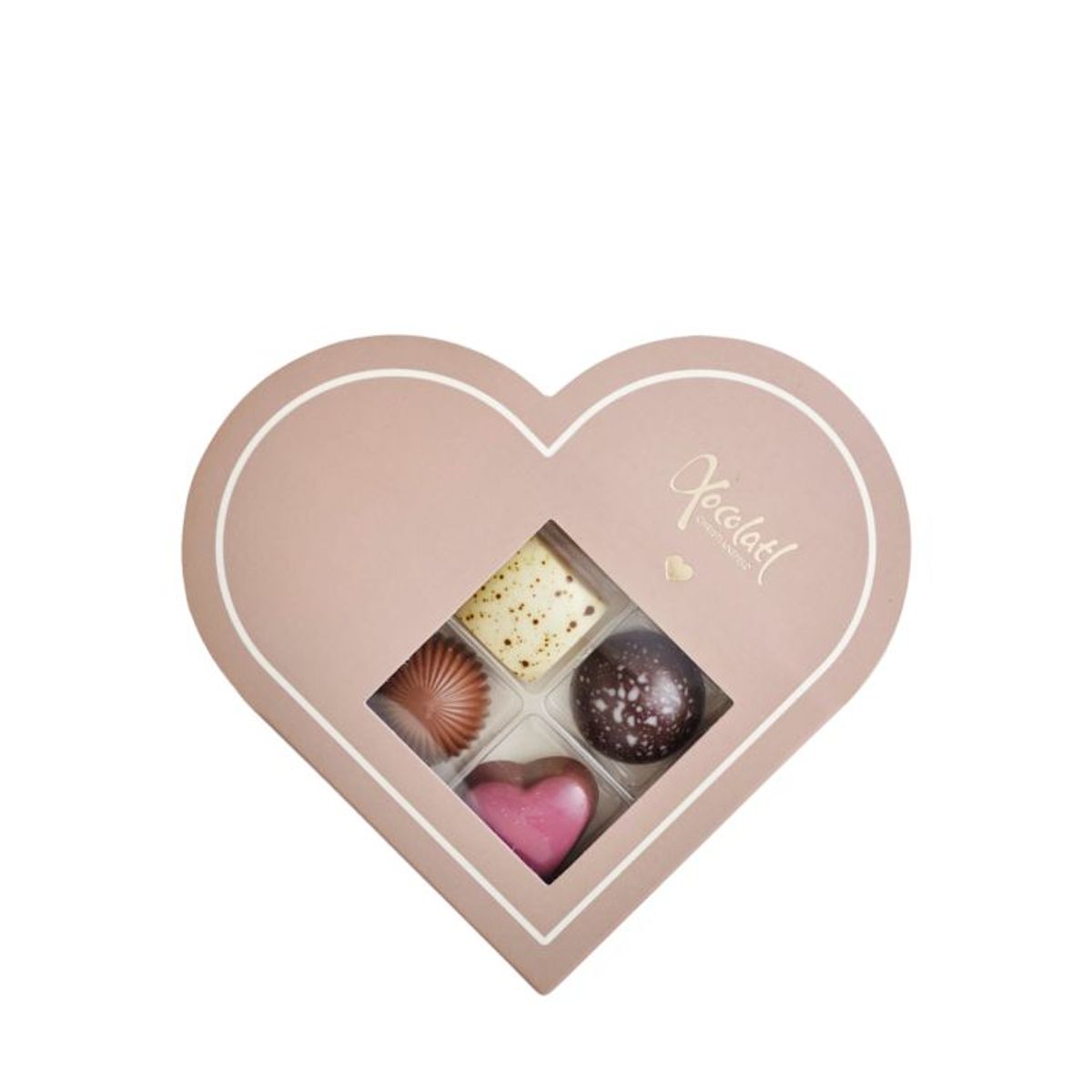 Hjerte gaveæske med 4 chokolader (rosa)- Xocolatl