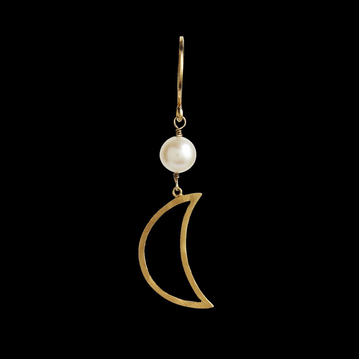 Bella Moon Earring With Pearl - Single - Forgyldt Sølv.