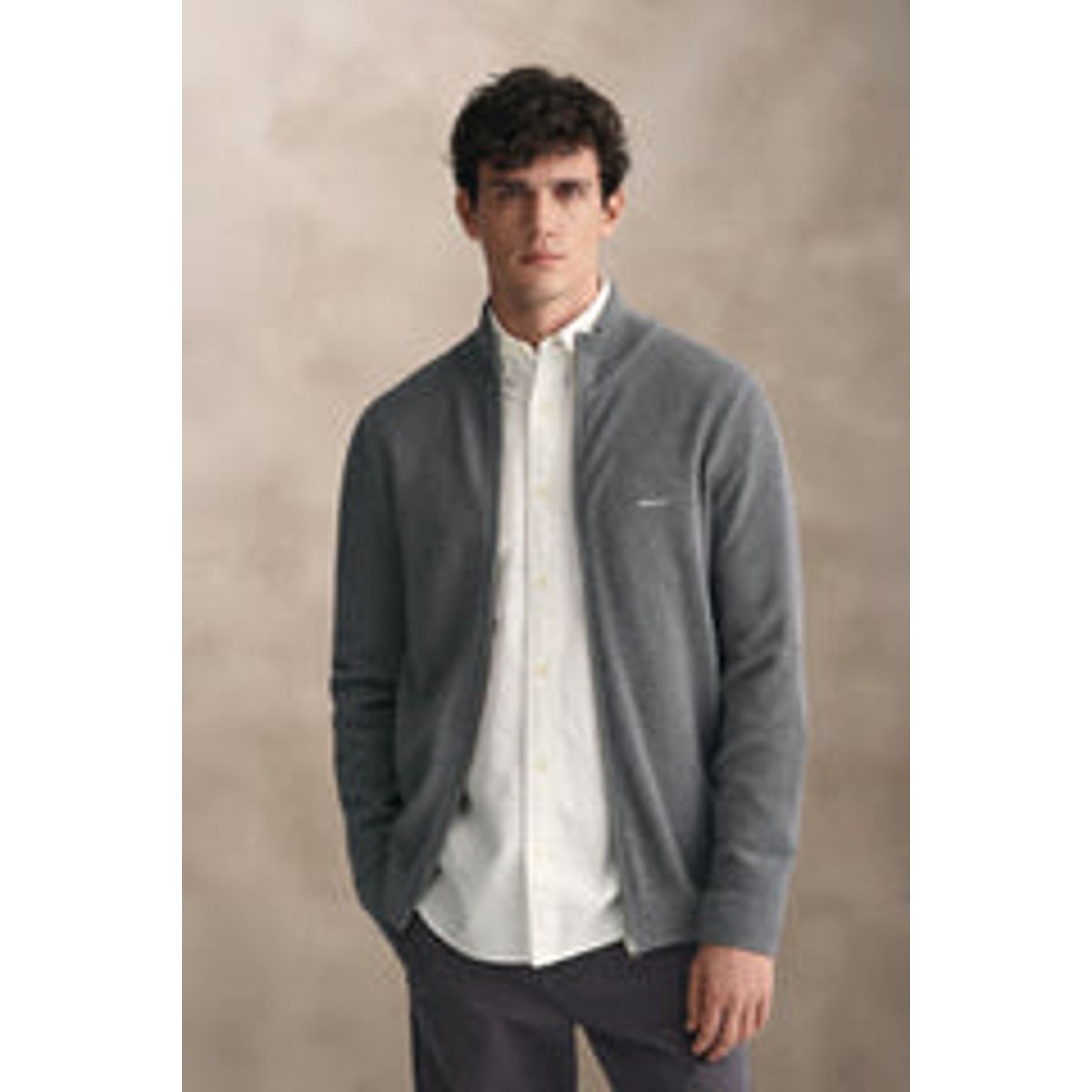 COTTON PIQUE ZIP CARDIGAN