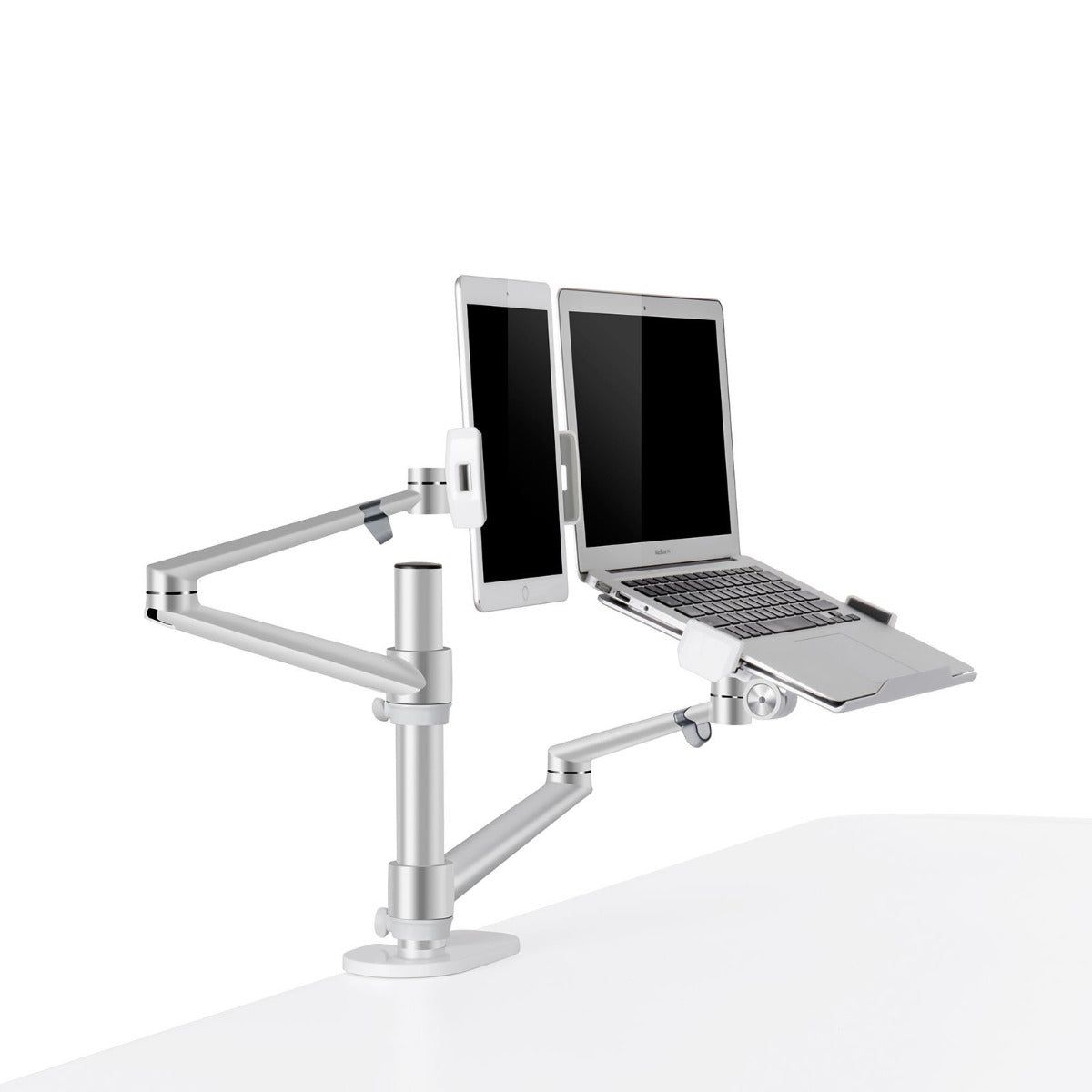 WERGON - Konrad - Justerbar Dual holder - Til en Laptop 11-17" + en Monitor skærm Max 27" - Sølv