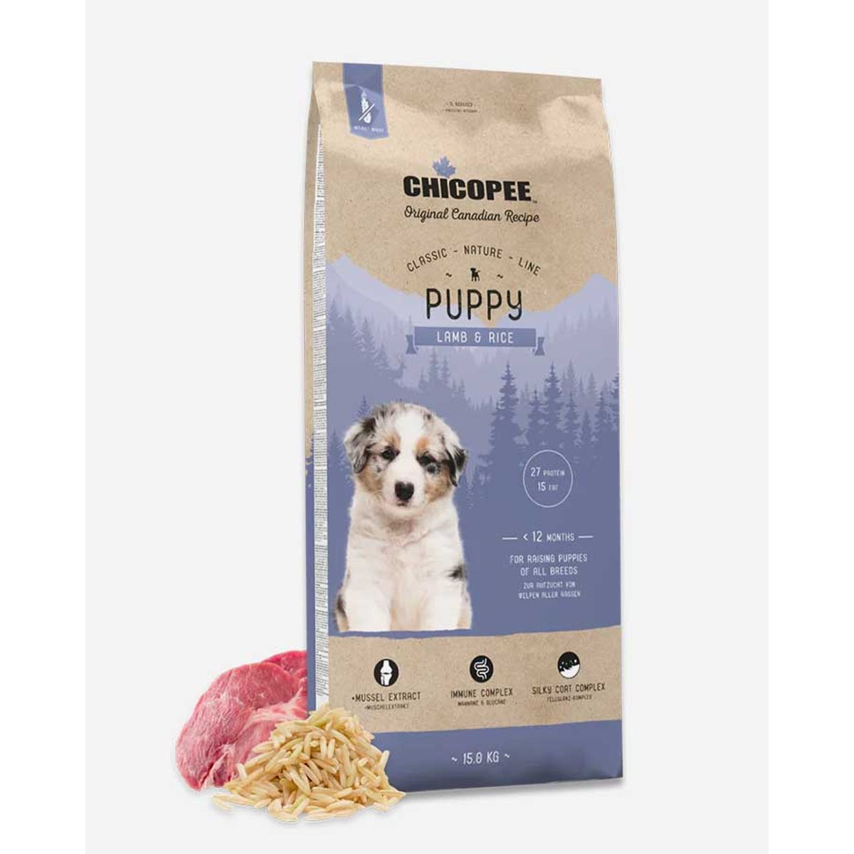 Chicopee Classic Nature Line Puppy - Lam og Ris - 15 kg