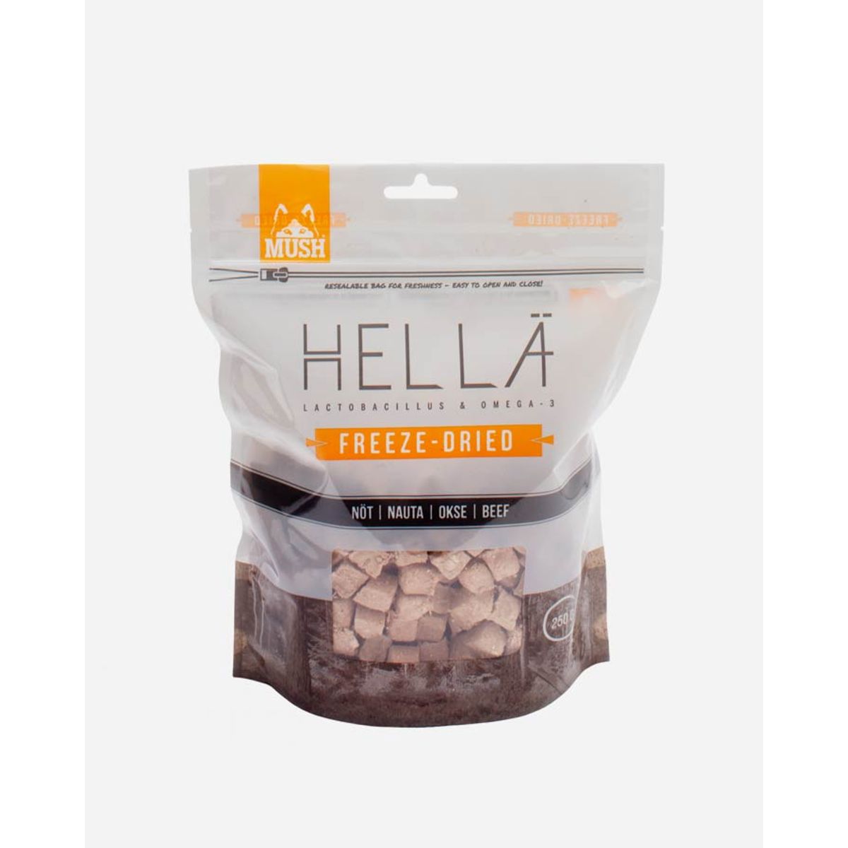 MUSH HELLÄ - Frysetørret hundefoder med Okse - 250g