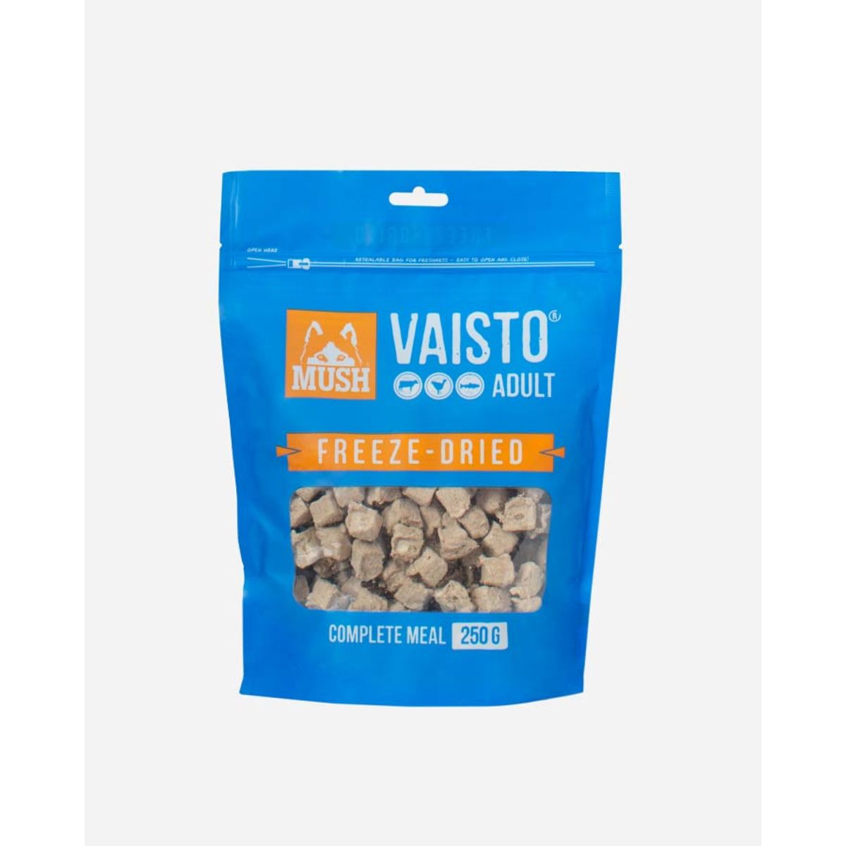 MUSH Vaisto - Frysetørret Hundefoder med Okse, Kalkun og Laks - 250g