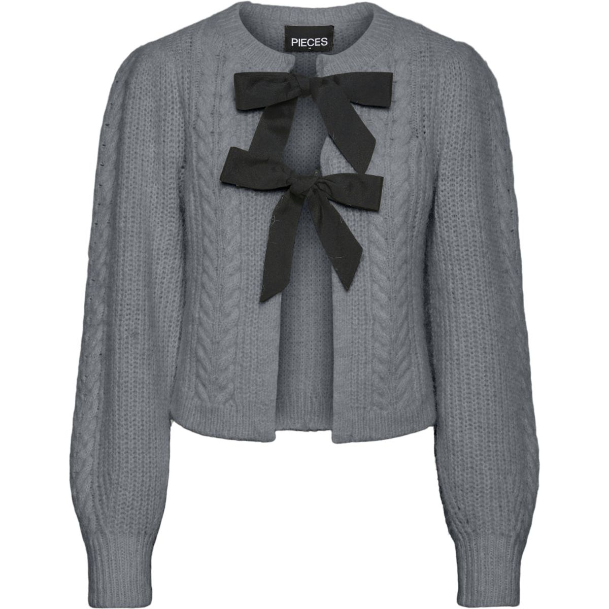 PIECES dame strik PCROW - Medium Grey Melange Black woven bows