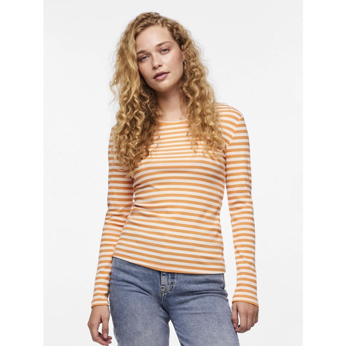 Pieces dame top PCRUKA - Tangerine Stripes CLOUD DANCER