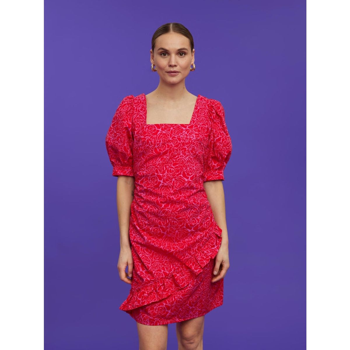 Vero Moda dame kjole VMALASKA - Flame Scarlet FLOWERS