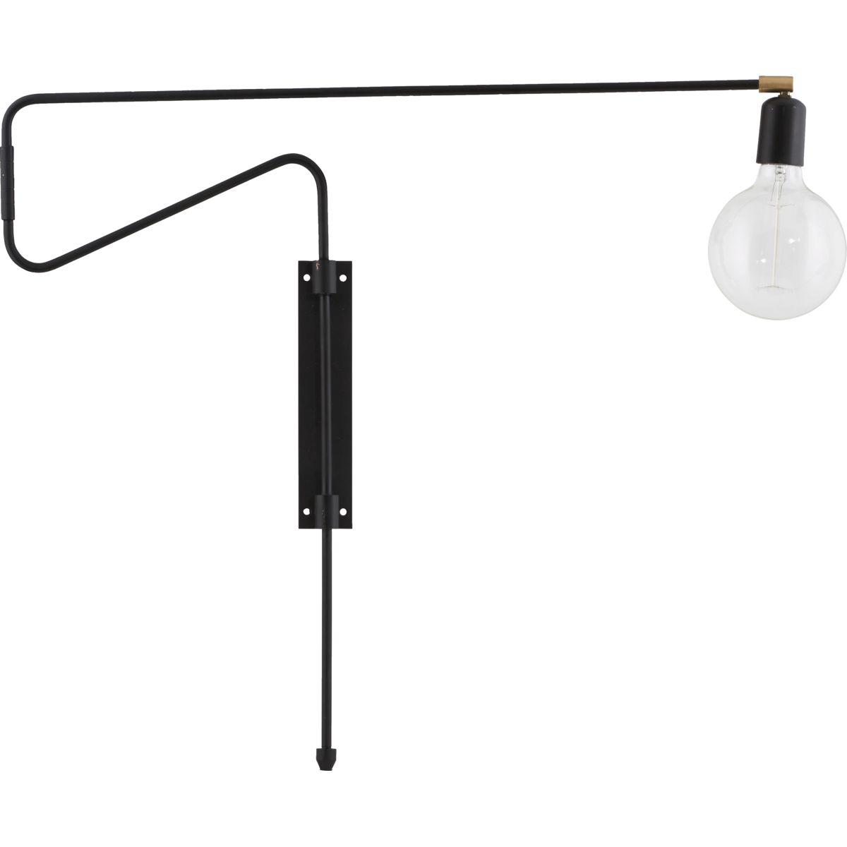 Væglampe, HDSwing, Sort - Black / Iron , Brass / l: 70 cm, w: 5 cm, h: 68 cm