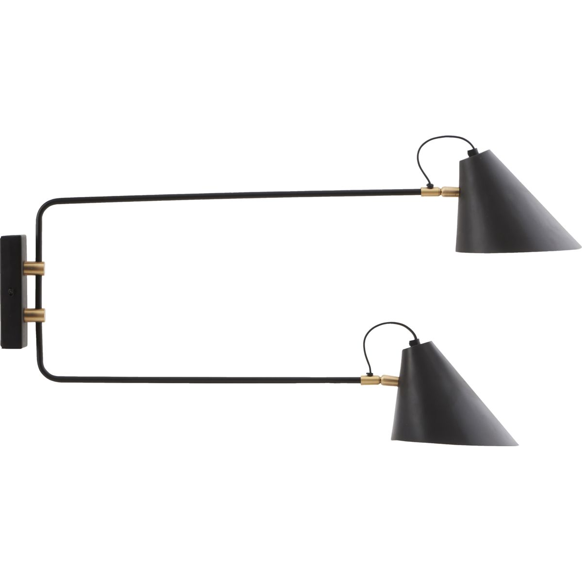 Væglampe, HDClub Double, Sort - Black / Iron , Brass / l: 81 cm, h: 42 cm