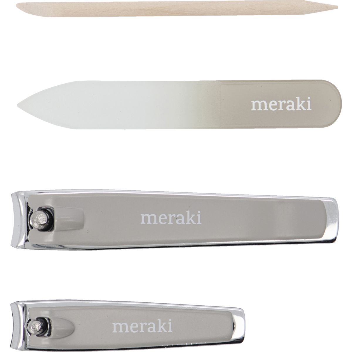 Neglekit, MKw. cuticle pusher, nail file, small clipper and, Grå