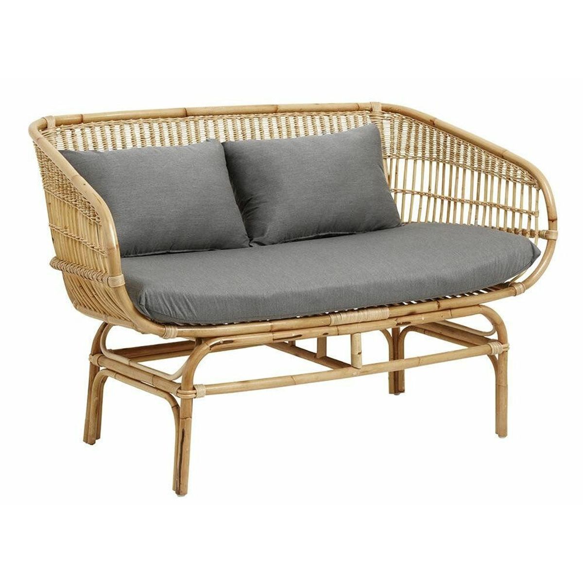 Nordal BALI sofa i rattan med hynder - L138 cm - natur/grå