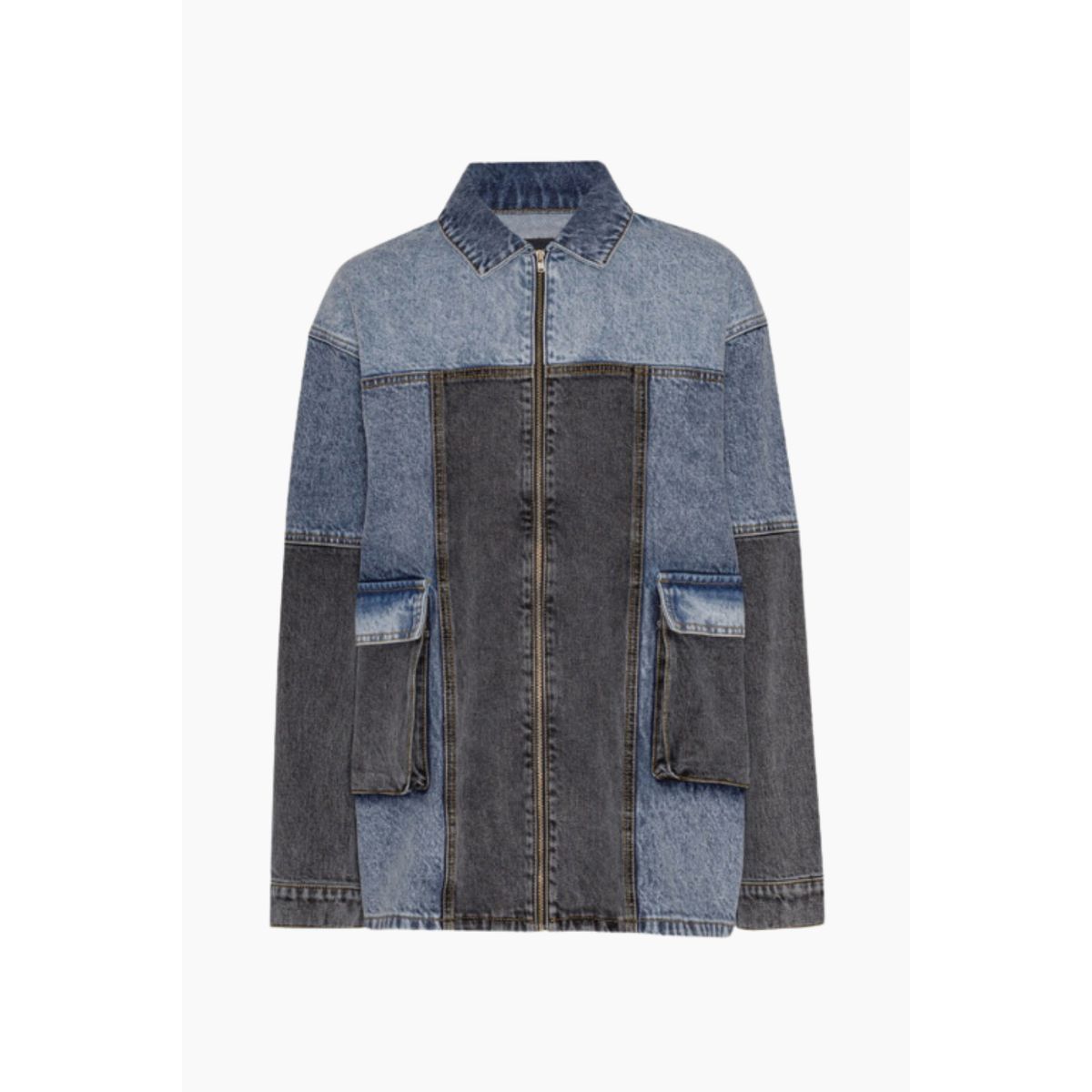 Oversized Patchwork Jacket - Medium Blue Denim - ROTATE - Blå XS