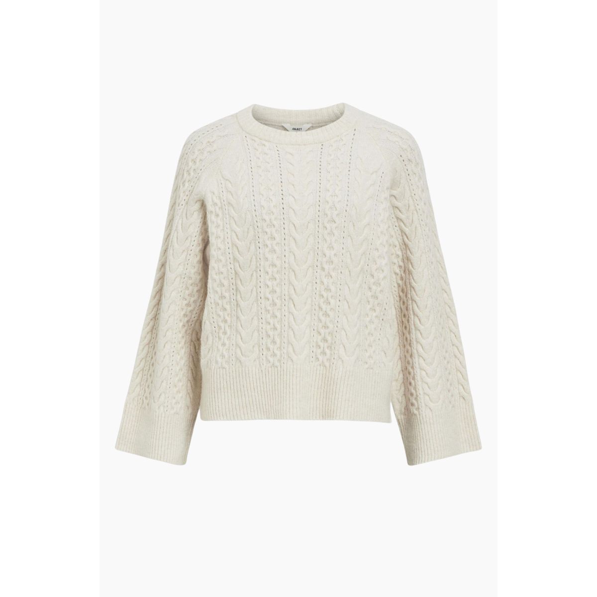 Objrosa Knit L/S RE Pullover 134 - White Sand/Melange - Object - Hvid M