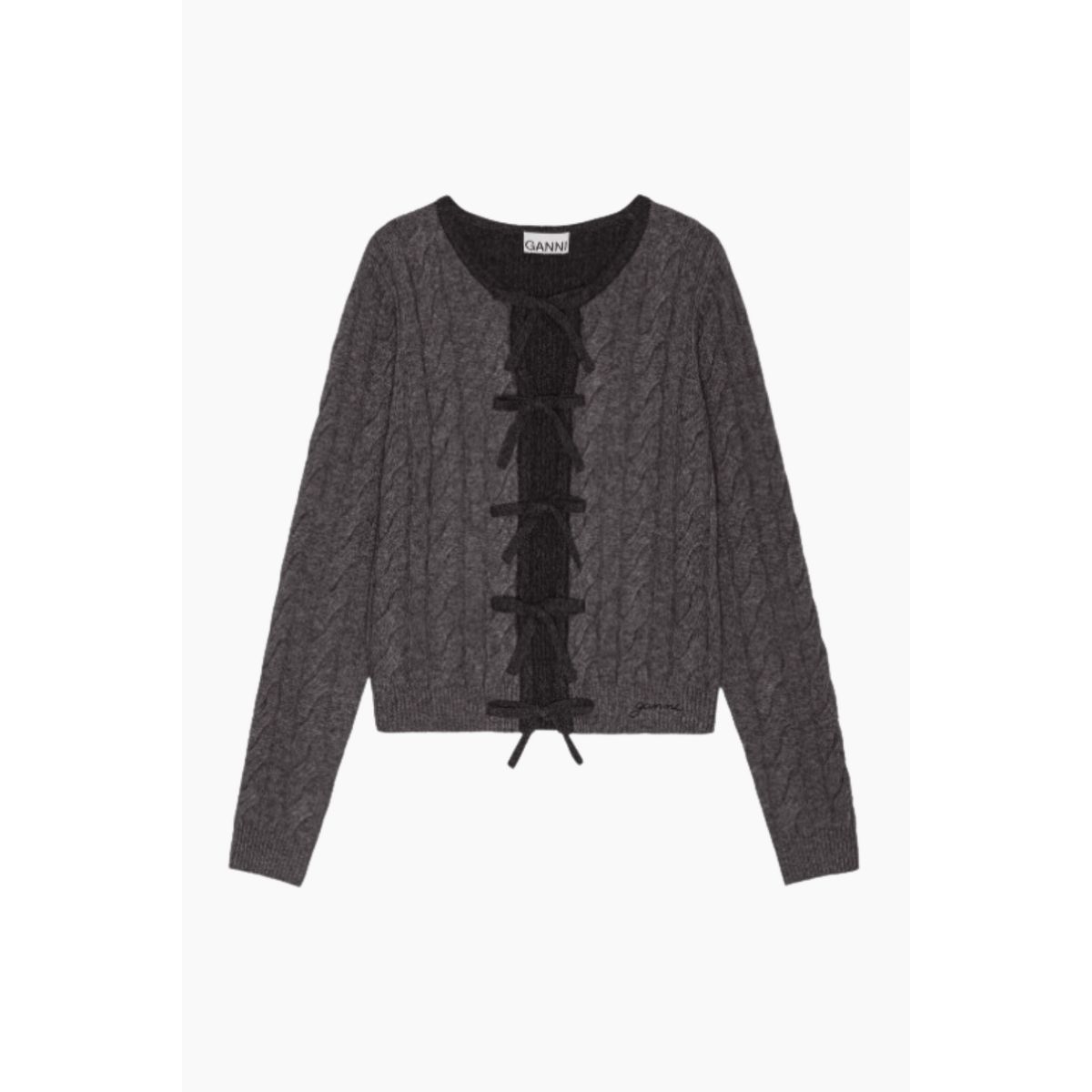 Cashmere Mix Tie String Cardigan K2413 - Phantom - GANNI - Grå M