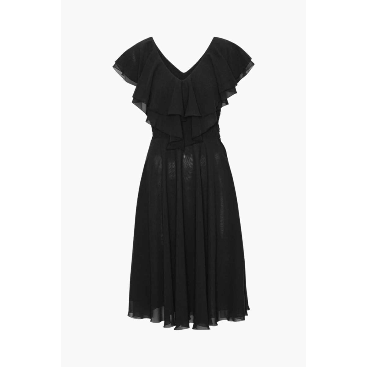 Chiffon Wide Ruffle Dress - Black - ROTATE - Sort L