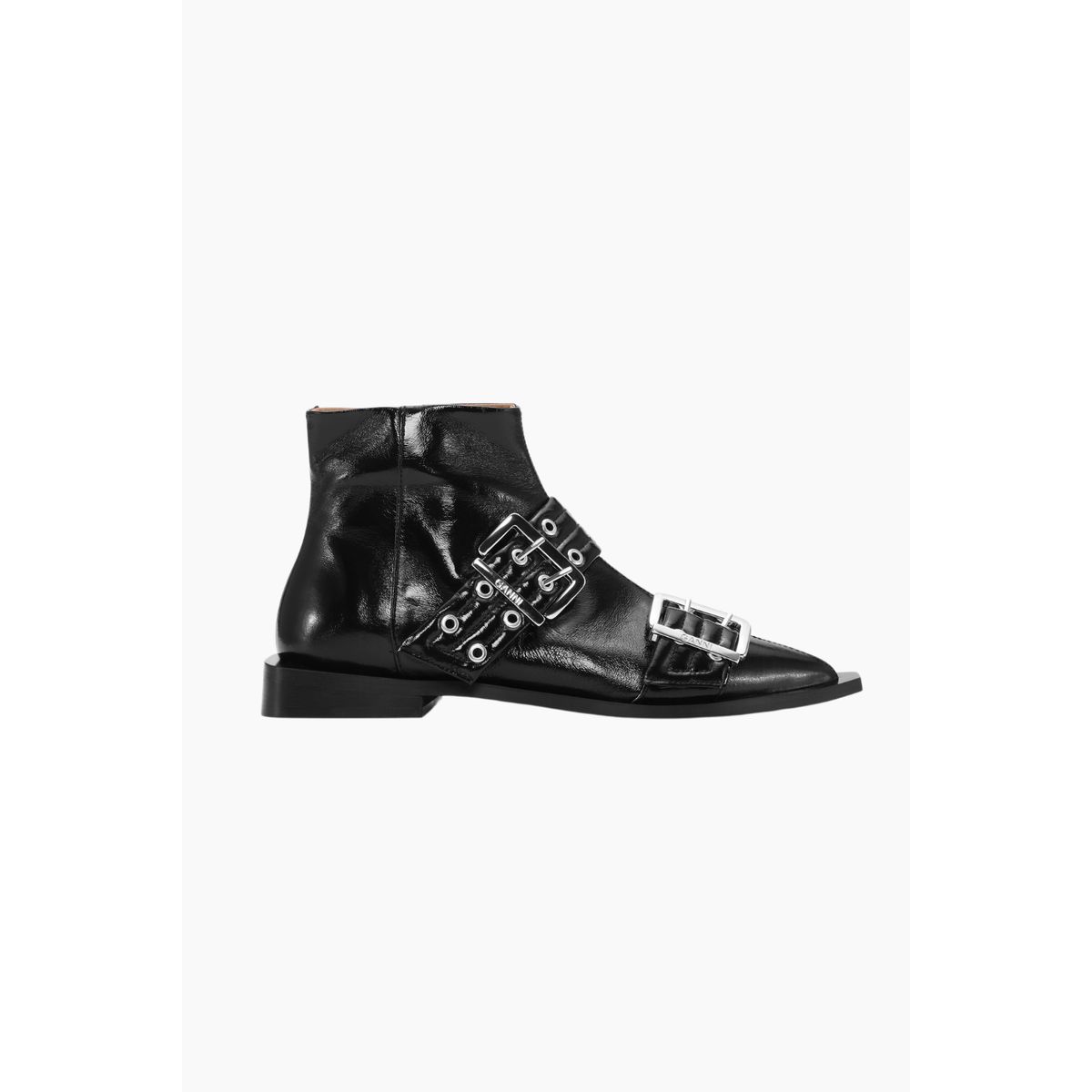 Feminine Buckle Flat Boot Naplack S2650 - Black - GANNI - Sort 37