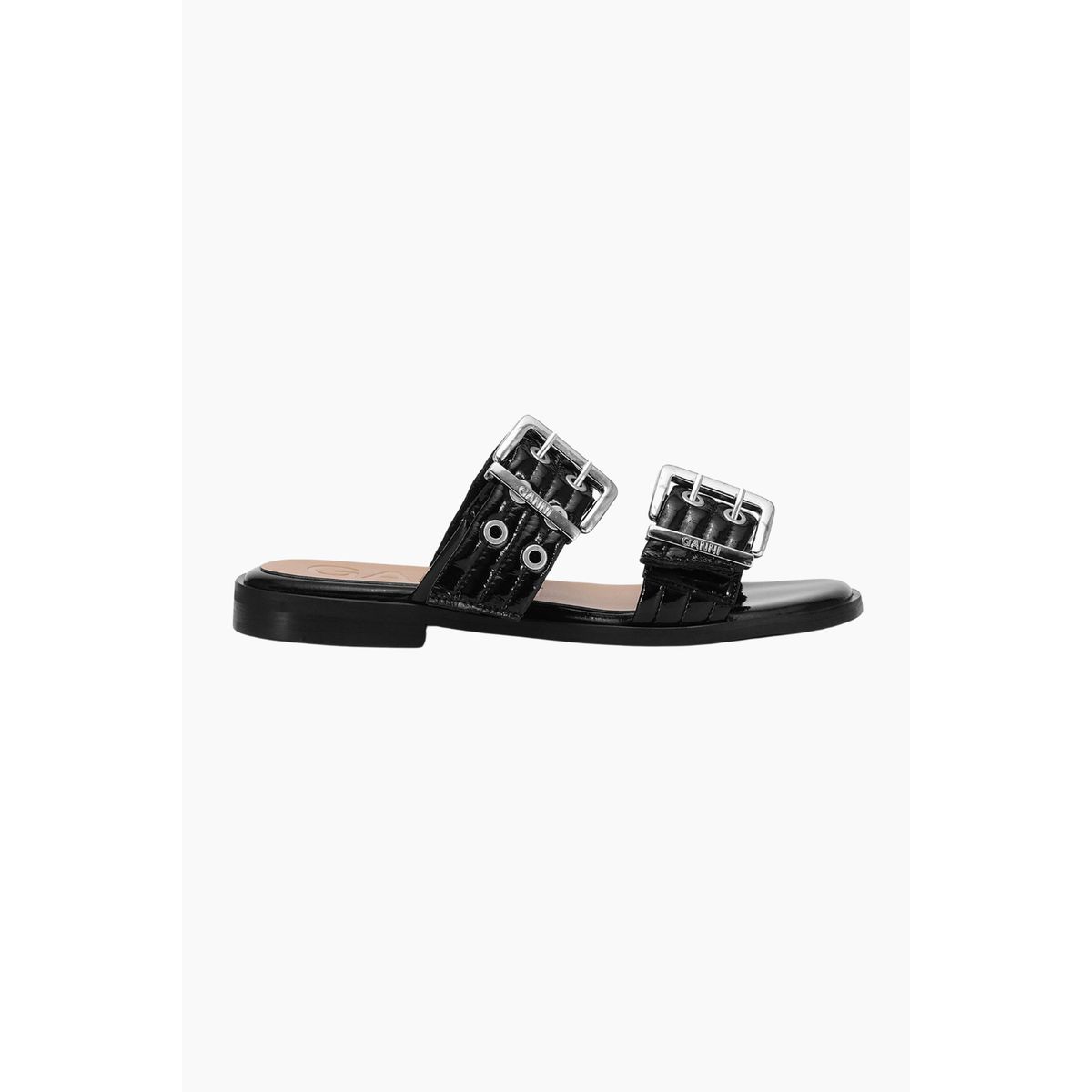 Feminine Buckle Two Strap Sandal Naplack S2664 - Black - GANNI - Sort 41