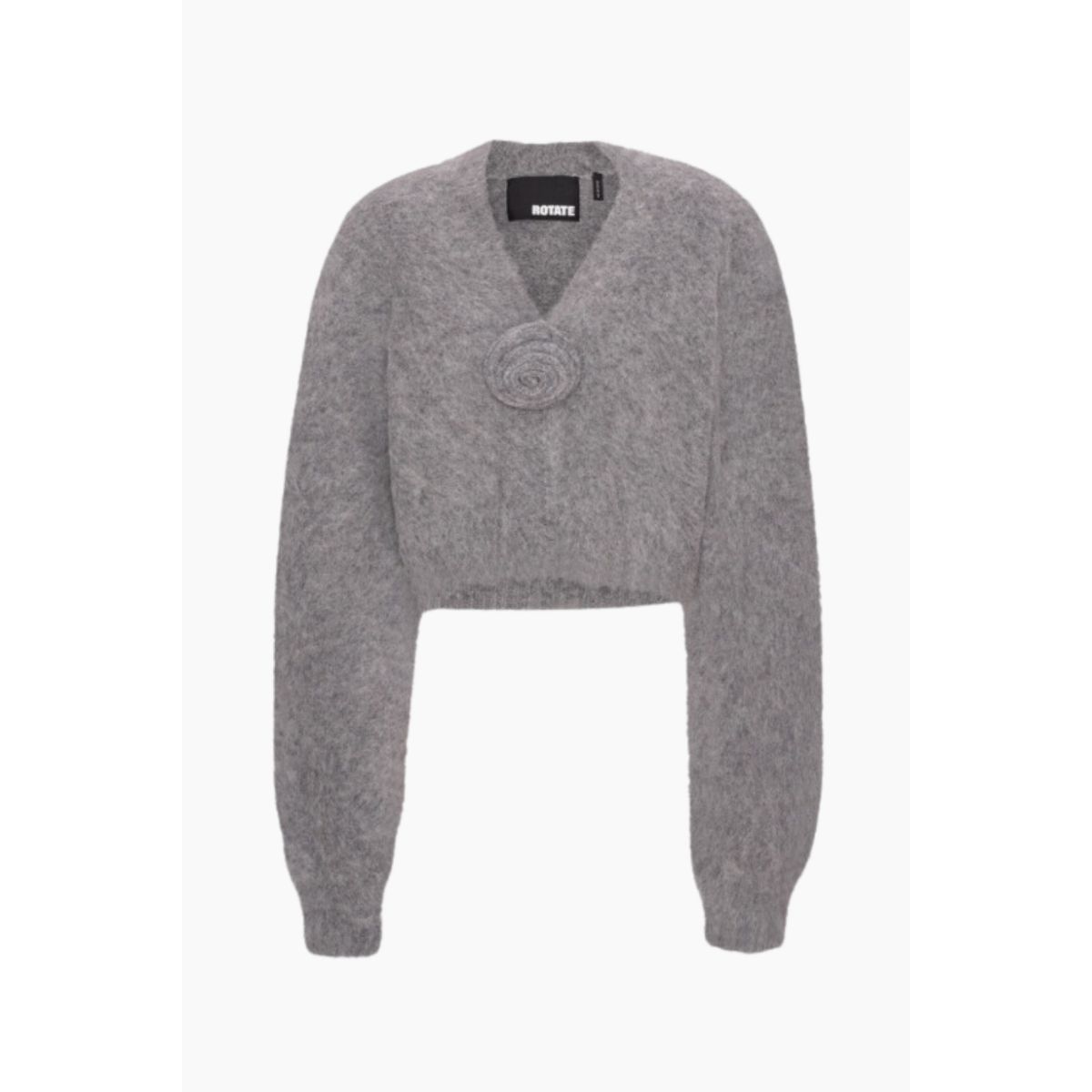 Knit Cropped Cardigan - Grey Melange - ROTATE - Grå L