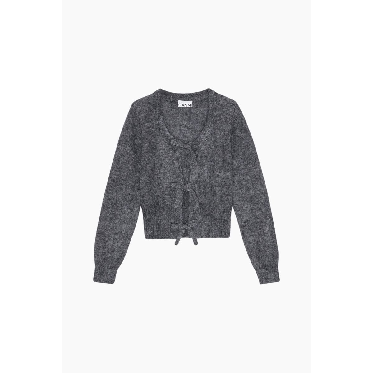 Light Mohair Tie String Cardigan K2411 - Paloma Melange - GANNI - Grå S