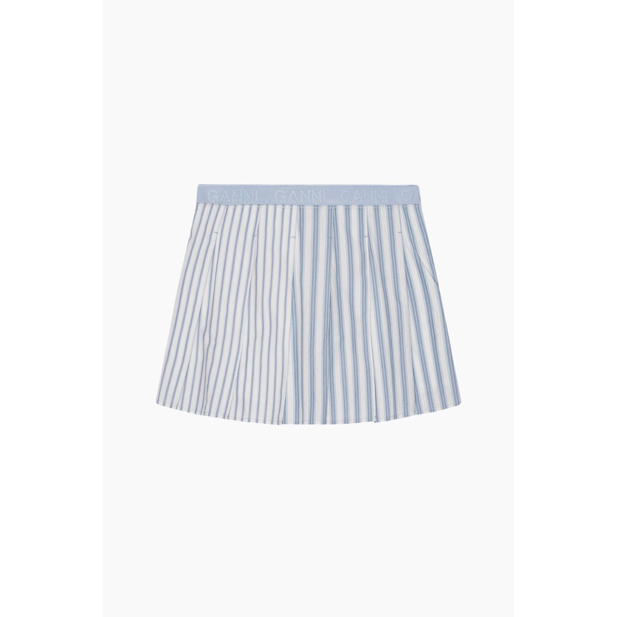 Stripe Cotton Pleated Mini Skirt F9599 - Egret - GANNI - Stribet L