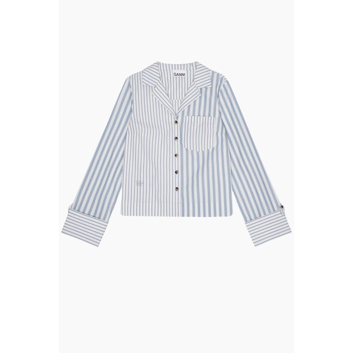 Stripe Cotton Shirt F9598 - Egret - GANNI - Stribet L