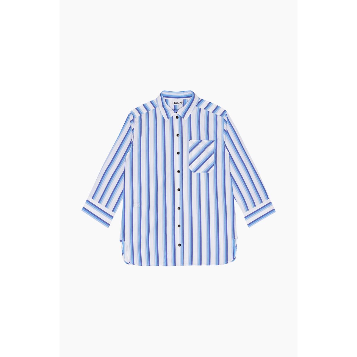 Stripe Cotton Shirt F9153 - Silver Lake Blue - GANNI - Stribet XL