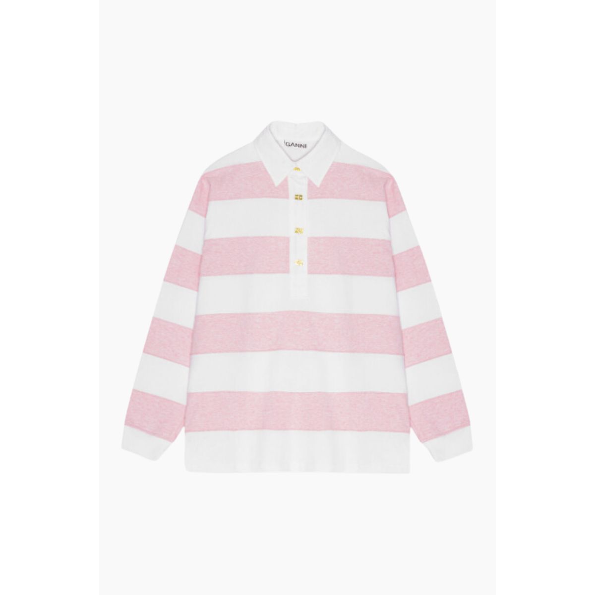 Striped Heavy Cotton Polo T4121 - Mauve Chalk - GANNI - Stribet M