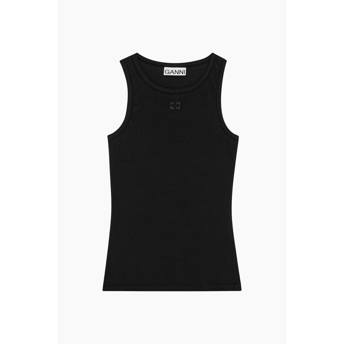 Soft Cotton Rib Tank Top T3898 - Black - GANNI - Sort S