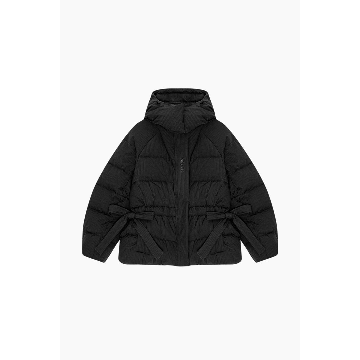 Tech Seersucker Oversized Puffer Jacket F9496 - Black - GANNI - Sort XXS/XS