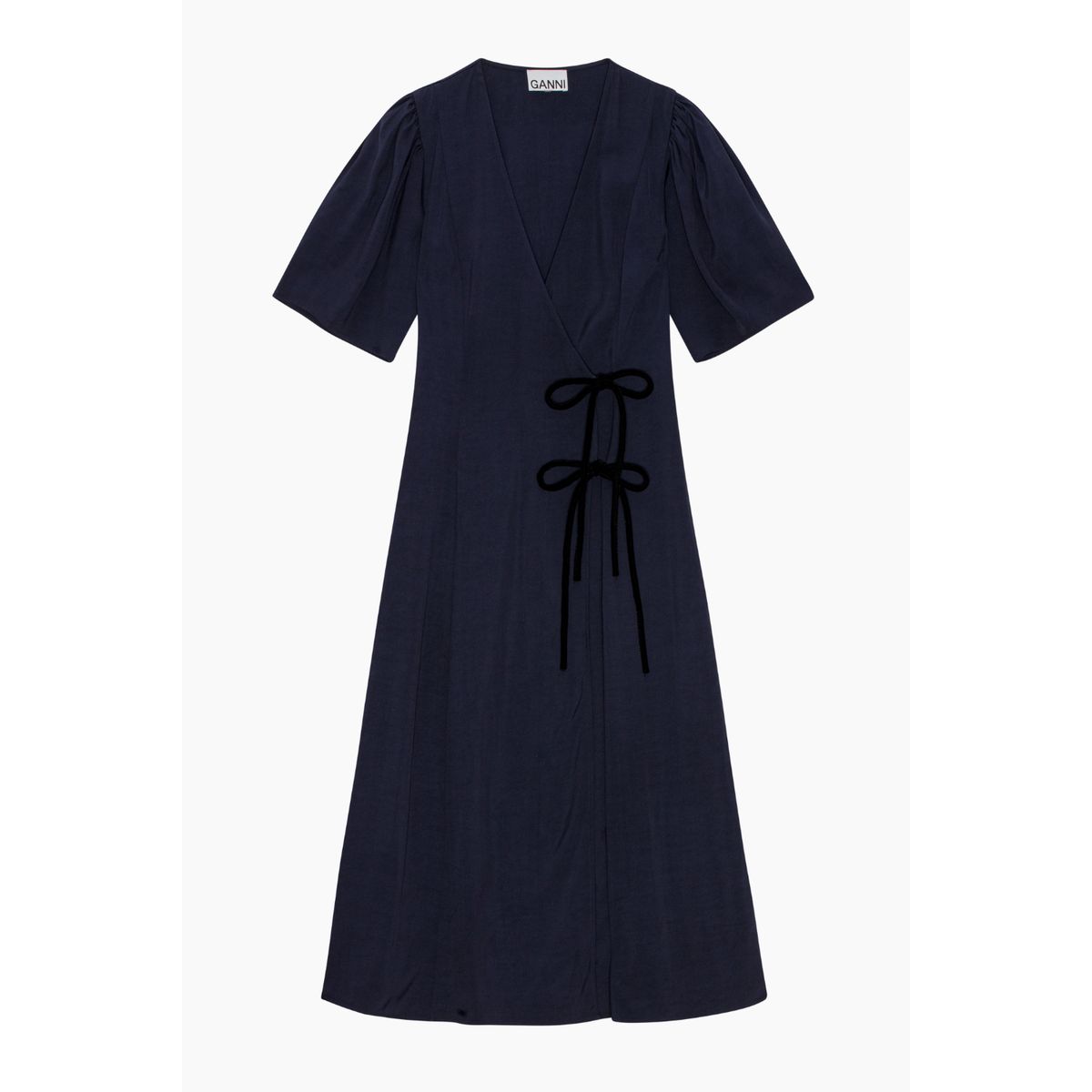 Viscose Twill Wrap Midi Dress F9577 - Sky Captain - GANNI - Navy L