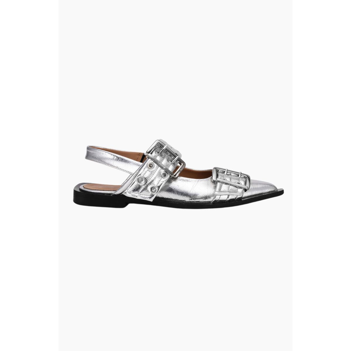 Feminine Buckle Ballerina Metallic S2725 - Silver - GANNI - Sølv 39