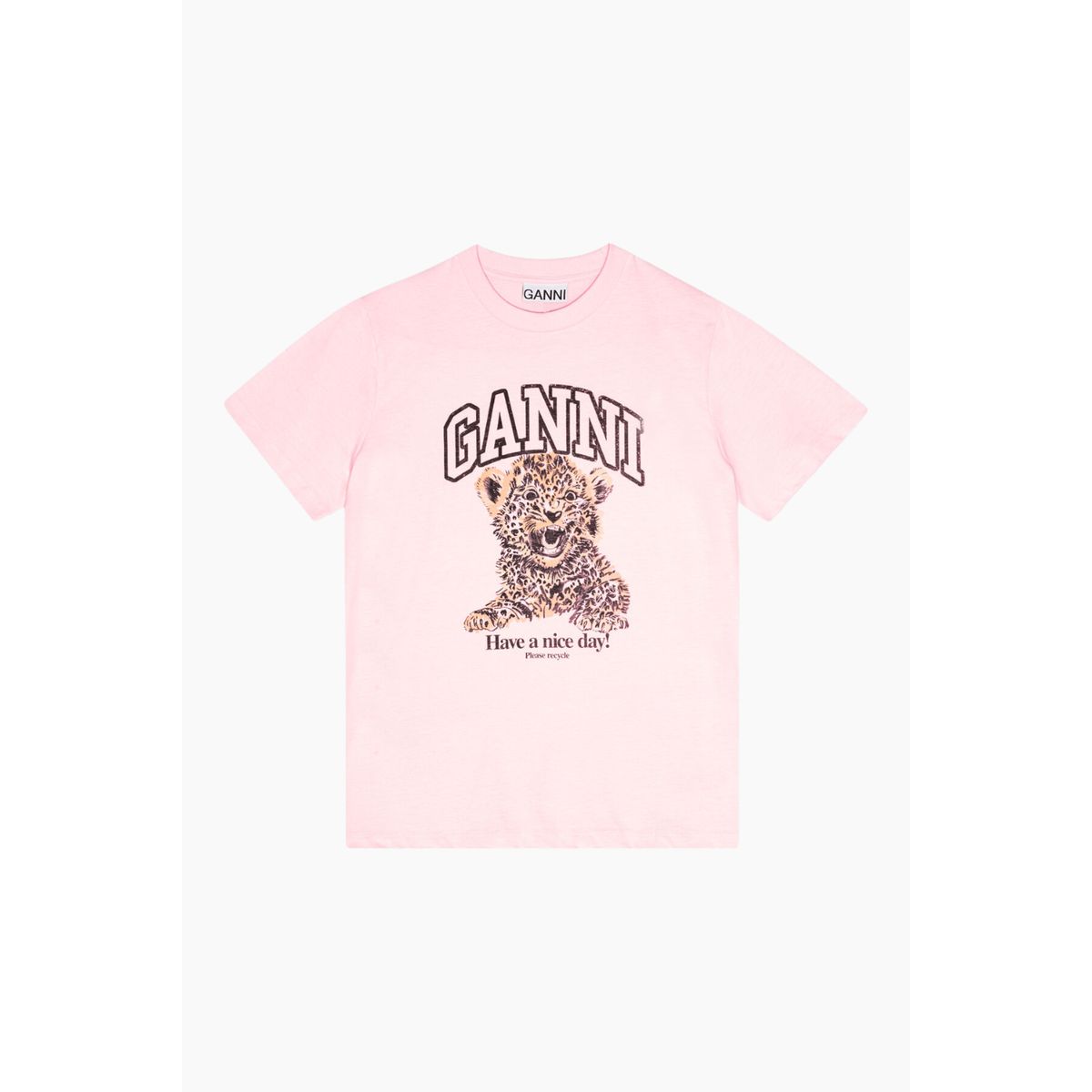 Basic Jersey Leopard Relaxed T-shirt T4161 - Chalk Pink - GANNI - Lyserød L