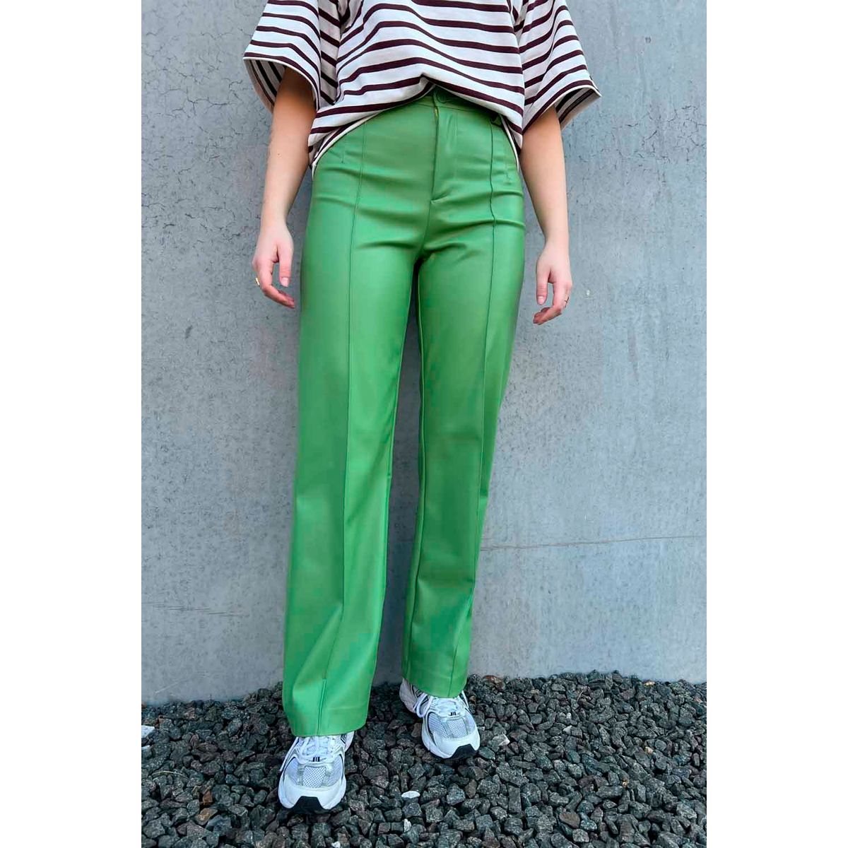 NoraIR Faux Leather Pants - Green - irréel - Grøn S