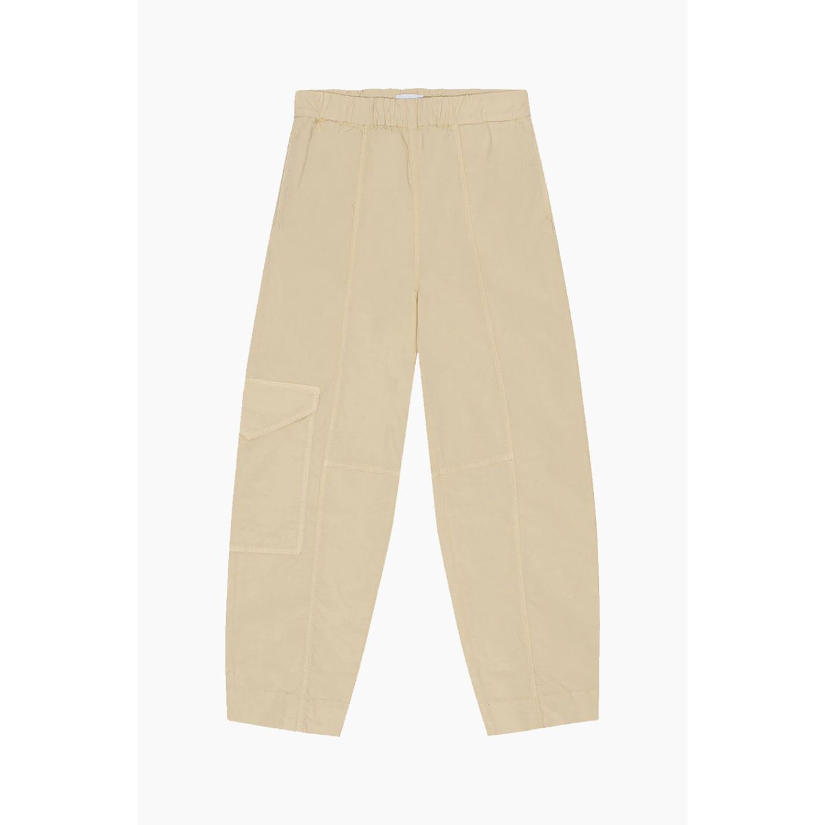 Washed Cotton Canvas Elasticated Curve Pants F8073 - Pale Khaki - GANNI - Beige L