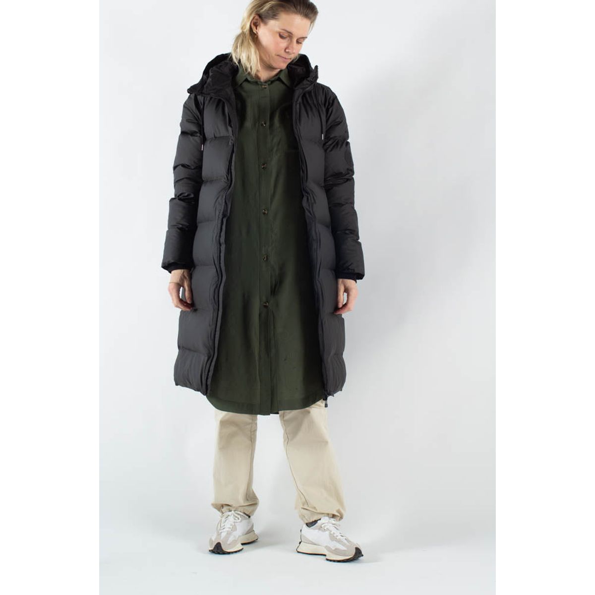 Long Puffer Jacket - Black - Rains - Sort M