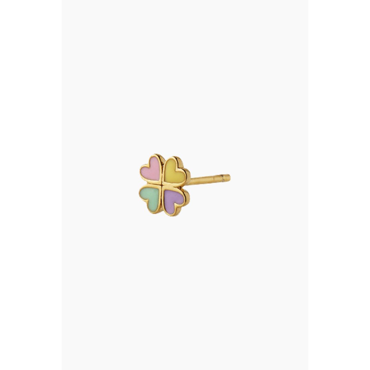 Love Heart Clover Enamel Earring - Gold - Stine A - Guld One Size